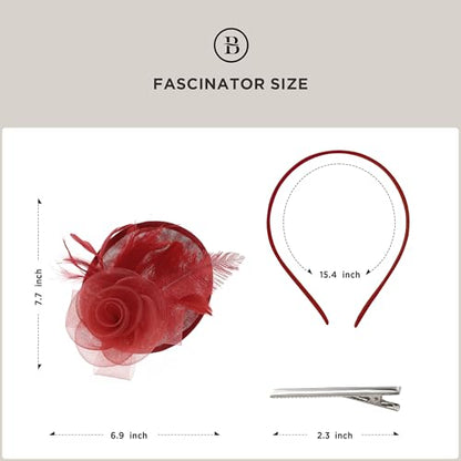 BABEYOND Fascinators Hats for Women Tea Party Mesh Flower Pillbox Derby Hat - color: Red