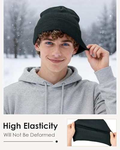 Century Star Men's Fleece-Lined Beanie Winter Knit Hat - Stretchable, Warm, Windproof, Unisex Cuffed Ski Cap for Sports - color: Navy