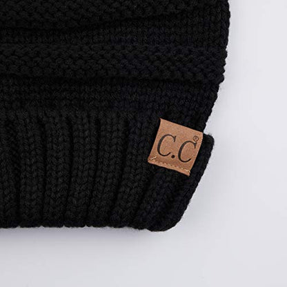 C.C Hat-100 Oversized Baggy Slouch Thick Warm Cap Hat Skully Cable Knit Beanie - color: Black Solid