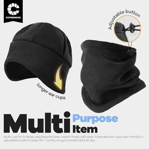 Winter Beanie Hat Scarf Set Ear Flaps Unisex Fleece Lined Gaiter - color: Brown