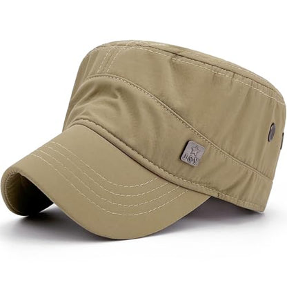 Loneshark Water Resistant Military Hat Quick Dry Cadet Cap Army Flat Top - color: Square-logo-khaki