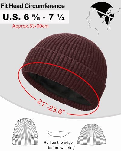 Short Wool Fisherman Beanie for Men Women Fleece Lined Winter Hat - color: 1pcs Dark Coffee