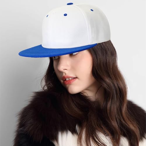 Snapback Hat Flat Bill Visor Hats Adjustable Hip Hop Baseball Cap for Women Men - color: White Blue