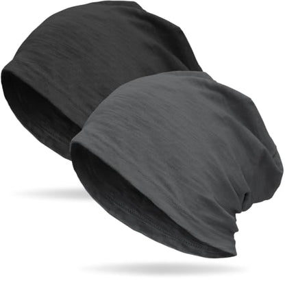 vidsel 100% Cotton Slouchy Beanie, Lightweight Summer Hats for Women Men - color: 2pcs Black + Dark Grey, size: Medium