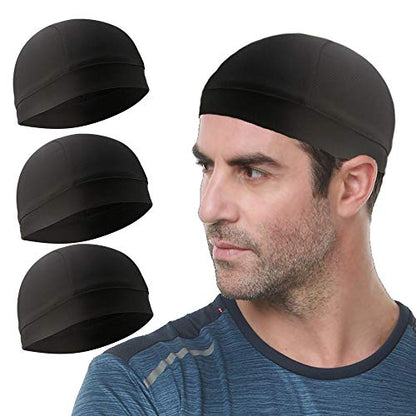 3 Pack Cooling Skull Cap Helmet Liner Sweat Wicking Breathable Hat for Men - color: 3black