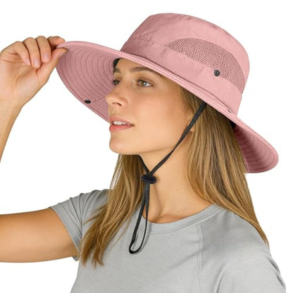 ZOORON Sun Hats for Men Women, Wide Brim Safari Hats UV Protection UPF50+ Waterproof Boonie Hats for Fishing Hiking Camping - color: 1pack-pink