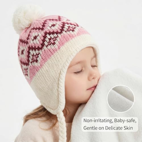 Moon Kitty Girls Knit Hats Winter Fleece Lining Skiing Winter Caps with Warm Ear Flap - color: Dusty Rose, size: 3-5T