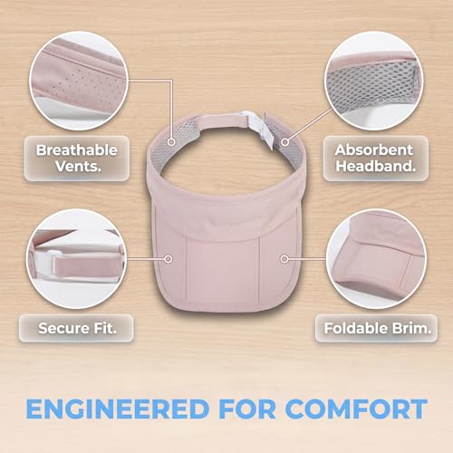 Sun Visors for Women Men Adjustable Folding Cap Running Golf Tennis - color: Pink
