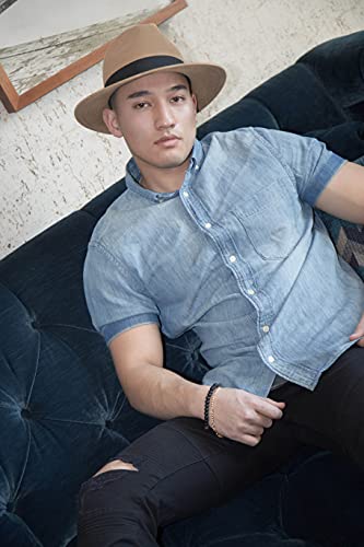 Pineapple&Star Sun Straw Fedora Beach Hat Fine Braid UPF50+ for Unisex - color: Brown, size: Large