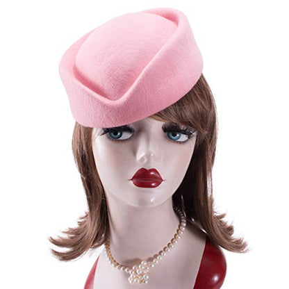 Lawliet Wool Stewardess Air Hostesses Pillbox Hat Millinery Teardrop Fascinator Base A040 - color: Pink
