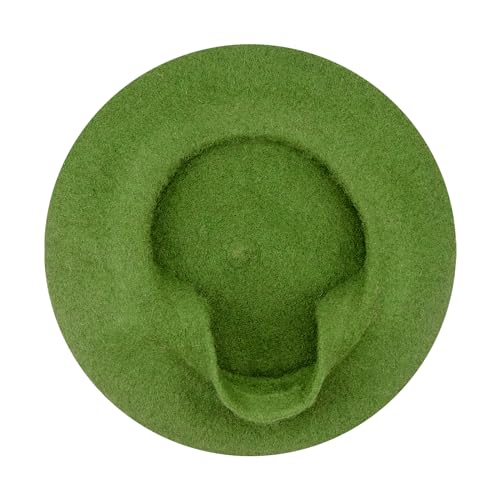 Gllutt Women Wool Beret Hat French Style Solid Color - color: Leaf Green