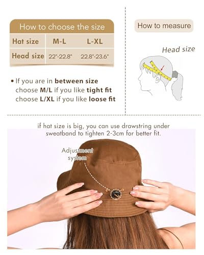 FURTALK Bucket Hats for Women Washed Cotton Packable Summer Beach Sun Hats Bucket Hat with Strings for Travel - color: Dark Orange