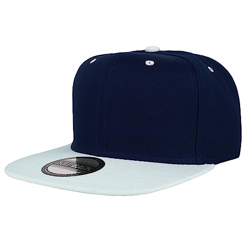 Gelante Snapback Hats for Men - Flat Bill Brim Baseball Cap Hat - Plain Blank Adjustable - color: Navy/White