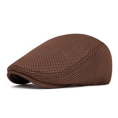 meioro Men's Mesh Flat Cap Summer Breathable Newsboy Hats Beret Ivy Cap Gatsby Irish Cabbie Driving Hat Full Head Wrap - color: Coffee