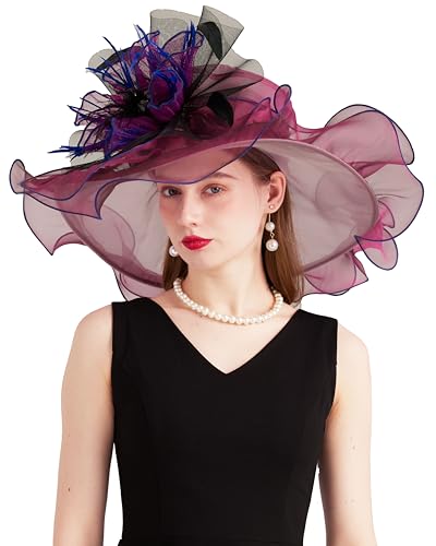 ORIDOOR Women Hats Headband Hairpin Organza Fascinator Church Hat Floral Tea Party Wedding Hat - color: 007 Fuchsia