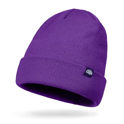 CLAPE Cuff Rolled Beanie for Men Women, Soft Knit Winter Hat Double-Layer Warm Ski Skull Cap Stretch Fit - color: Clkh02-violet