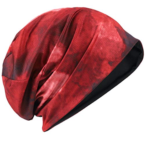 Mens Slouch Hollow Beanie Summer Skullcap B090 - color: Reversible Claret