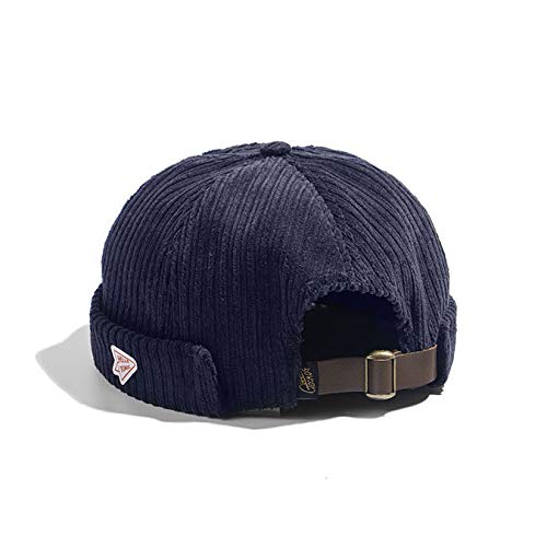 Men Hats Docker Cap Hats Beanie Sailor Cap Worker Hat Rolled Cuff Retro Brimless Hat with Adjustable - color: 0072-blue