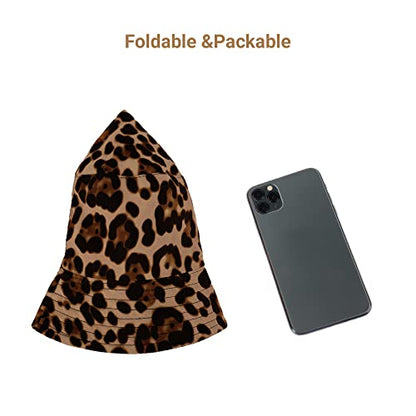 Umeepar Unisex Reversible Packable Bucket Hat Sun Hat for Men Women - color: Leopard Print Brown