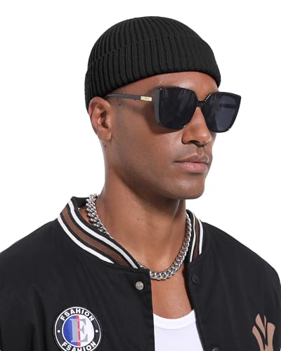 Short Fisherman Beanie for Men Women Wool Fleece Lined Winter Hat - color: 1pcs-black