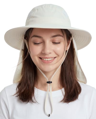 Home Prefer UPF 50+ Sun Hat with Neck Flap Wide Brim Fishing Hat for Men - color: Ivory