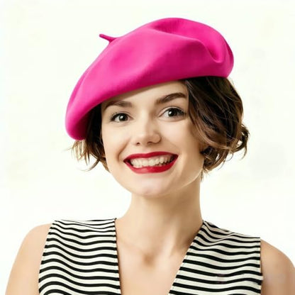French Beret Hats for Women - Soft Warm Wool Solid Color Beanie Winter Cap - color: Light Pink