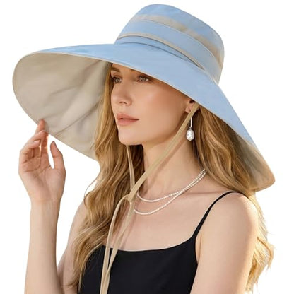 Women Wide Brim Sun Protection Hat Summer Fishing Hats - color: Lightblue