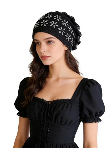 Crochet Slouchy Beanie Hat Turbans Headware for Women - color: Bea02 - Black