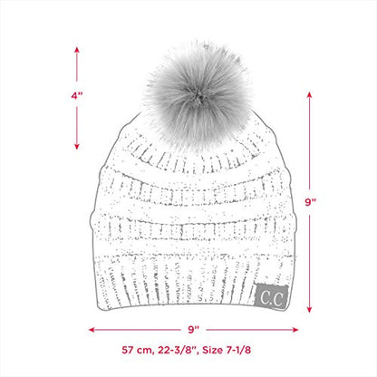 C.C Hatsandscarf Exclusives Unisex Solid Ribbed Beanie with Pom (HAT-43) - color: A Lt. Melgrey-tilted Stitch