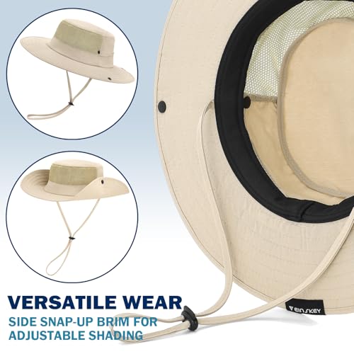 Cooling Sun Bucket Hat, UPF 50+ Wide Brim Boonie Hat with Ponytail Hole - color: 01 Beige
