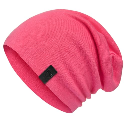Warm Slouchy Beanie Hat - Deliciously Soft Daily Beanie in Fine Knit - color: Hot Pink