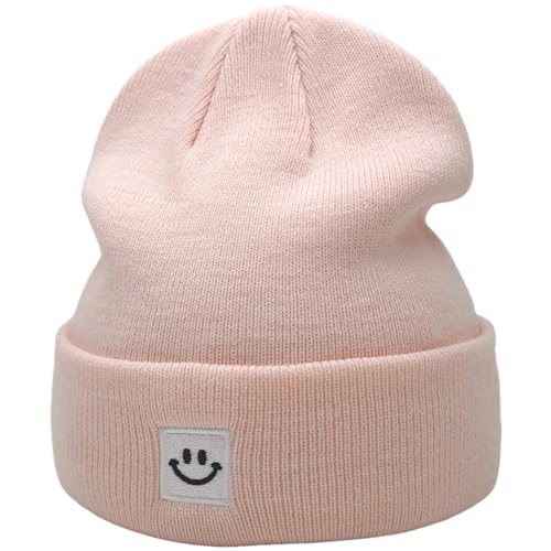 55cube Unisex Winter Beanie Hats Warm Thick Knit Cuffed Skullcaps - color: Light Peachy Pink
