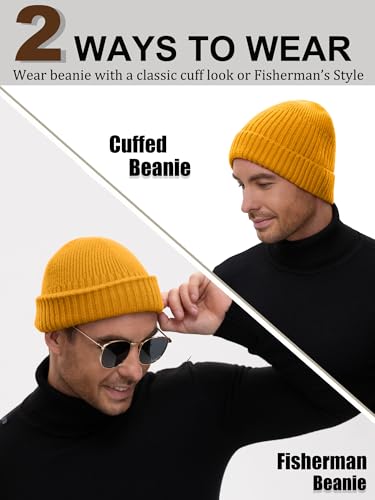 Wool Short Fisherman Beanie for Men Women Double Cuffed Skull Caps - color: 1pcs-yellow