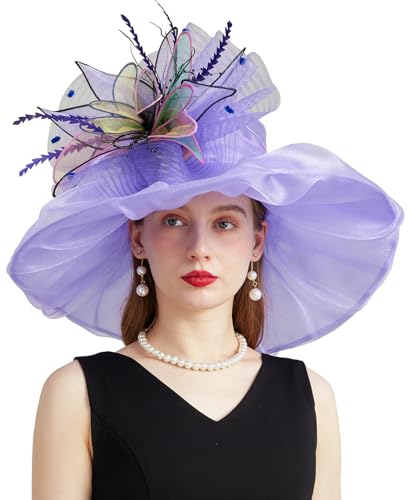 Women Organza Derby Hat Fascinator Tea Party Wedding Church Derby Hat Fascinator Hats Dual-use - color: 02g Purple