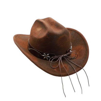 Western Cowboy Hat for Men Cowgirl Hat for Women Wide Brim Felt Fedora Hats Classic Cowboyhat with Buckle Belt - color: Rusty Coffee