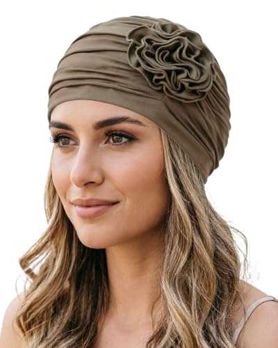 Chemo Headwear for Women Flower Beanies Turbans Hats Head Coverings - color: Khaki