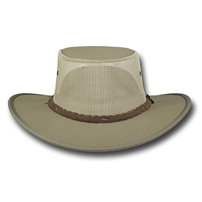 Mesh Drover Cotton Canvas Hat by Barmah - color: Khaki, size: X-Large