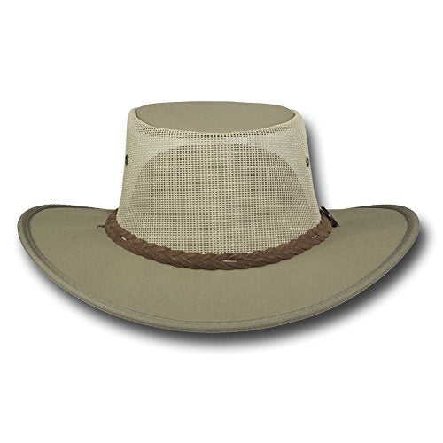 Mesh Drover Cotton Canvas Hat by Barmah - color: Khaki, size: Medium