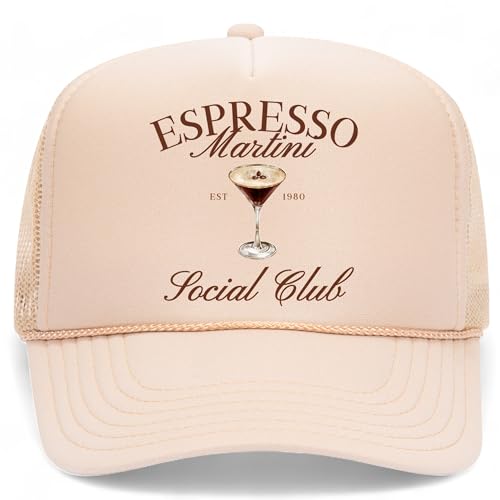 Espresso Martini Social Club Trucker Hat | Margs Tequila Drinking Funny Cute Drinks | Premium Snapback Hat for Men & Women - color: Tan