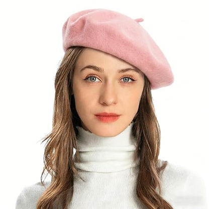 ZLYC Wool French Beret Hat Solid Color Classic Artist Cap for Women - color: Flesh Pink