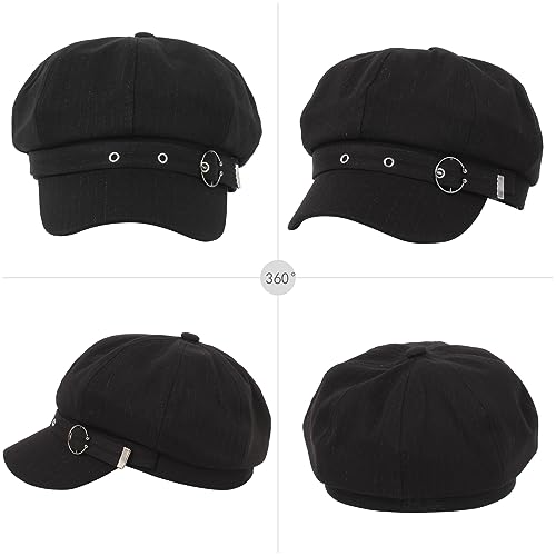 Women Cotton Blend Newsboy Cap Cabbie Paperboy Painter Visor Hat - color: Black