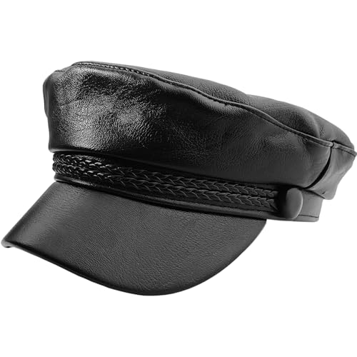 PU Leather Hat Leather Beret Baker Boy Hat Chauffeur Hats for Men and Women Black Beret Hats
