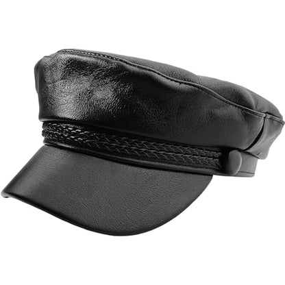 PU Leather Hat Leather Beret Baker Boy Hat Chauffeur Hats for Men and Women Black Beret Hats