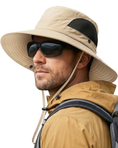 Sun Hats for Men Women UV Sun Protection Waterproof Wide Brim Bucket Hat - color: Khaki