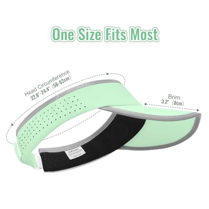 Foldable Sports Sun Visor Hat - Adjustable Running Golf Tennis Cap with Mesh&Reflective Design, Quick Drying for Men & Women - color: Mint Green/Reflective