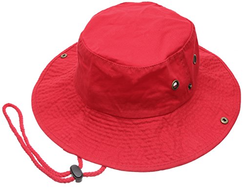 Summer Outdoor Boonie Hunting Fishing Safari Bucket Sun Hat with Adjustable Strap - color: Red, size: Large-X-Large