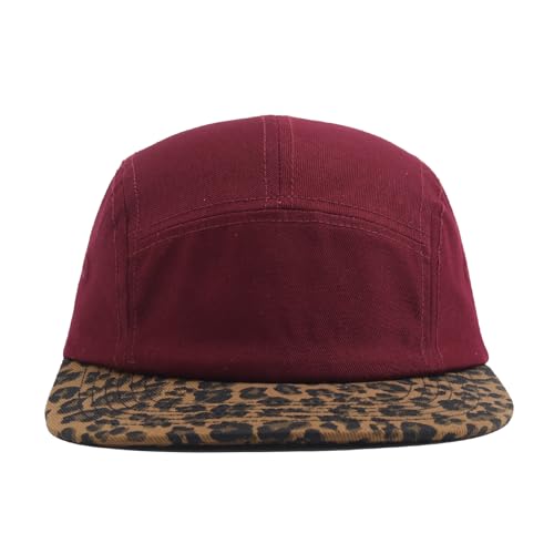 5 Panel Baseball Cap Leopard Print Flat Brim Hat Vintage Snapback Hats for Men Hip Hop Street Style Skateboard Hat - color: Mg-sxbwpym2525-red