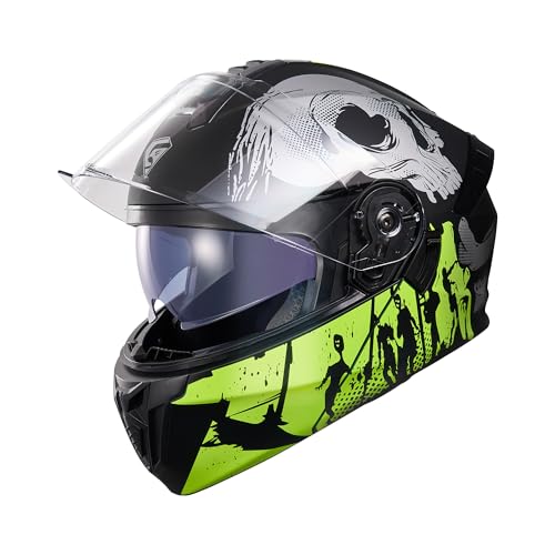 KYPARA Motorcycle Dual Visor Flip up Modular Full Face Helmet with DOT Certification of Impressionism - color: Pestilence