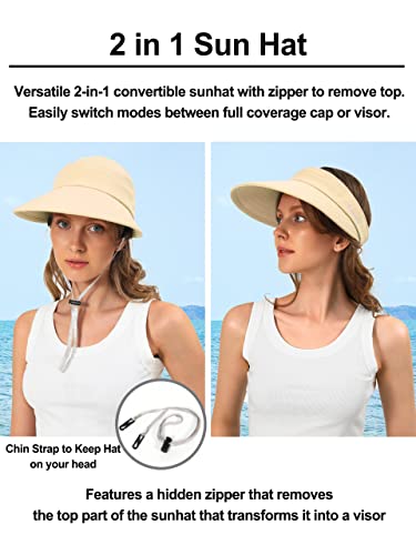 Sun Hats for Women Wide Brim Visor UV Protection Beach Summer Packable Cap - color: Beige