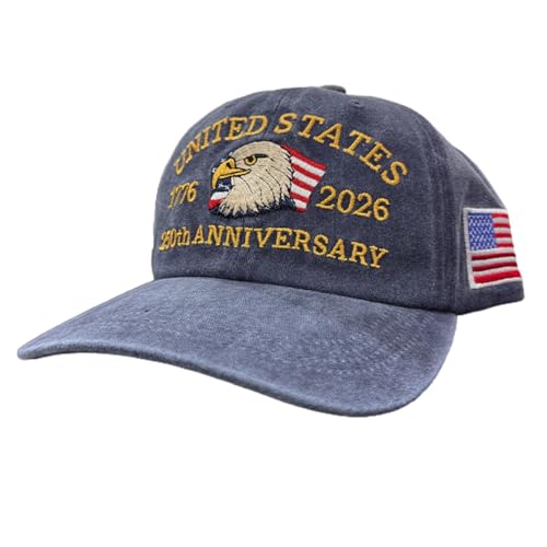 250th Anniversary USA Hat Retro Embroidered Baseball Cap Adjustable Mesh-Back Trucker Hat for Men Women - color: Non-mesh Navy Blue